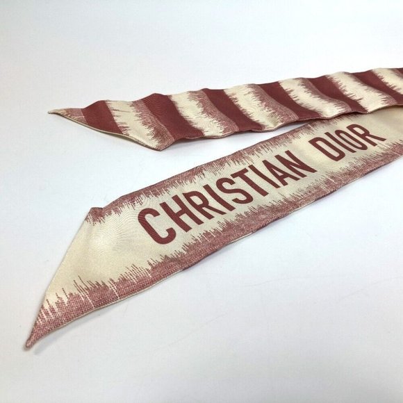 UNUSED DIOR Logo Mitsua Twilly Scarf silk Beige x Dusty Pink - Picture 11 of 12